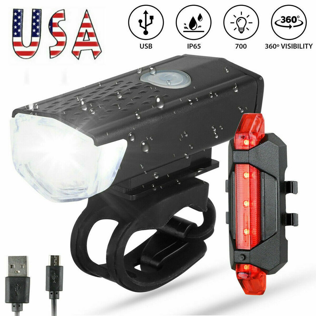 USB Rechargeable LED Bicycle Headlight Bike Head Light Cycling Rear Front Lamp Bike Light Rainproof USB Rechargeable LED bicycle Light - Point A Cycle Co.